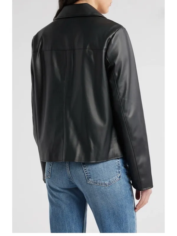 Sam Edelman Faux Leather Swing Jacket in Black | Size L - Image 2