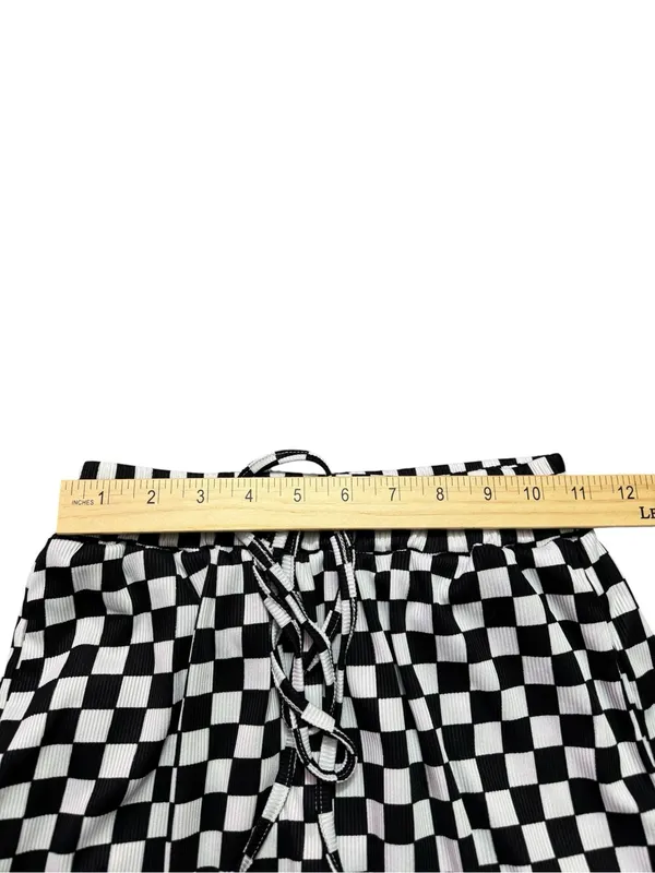 Checkerboard High-Rise Wide Leg Pants - Black & White - Image 7