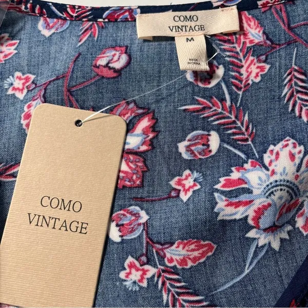 Como Vintage NWT Red White & Blue Floral Popover M - Image 6