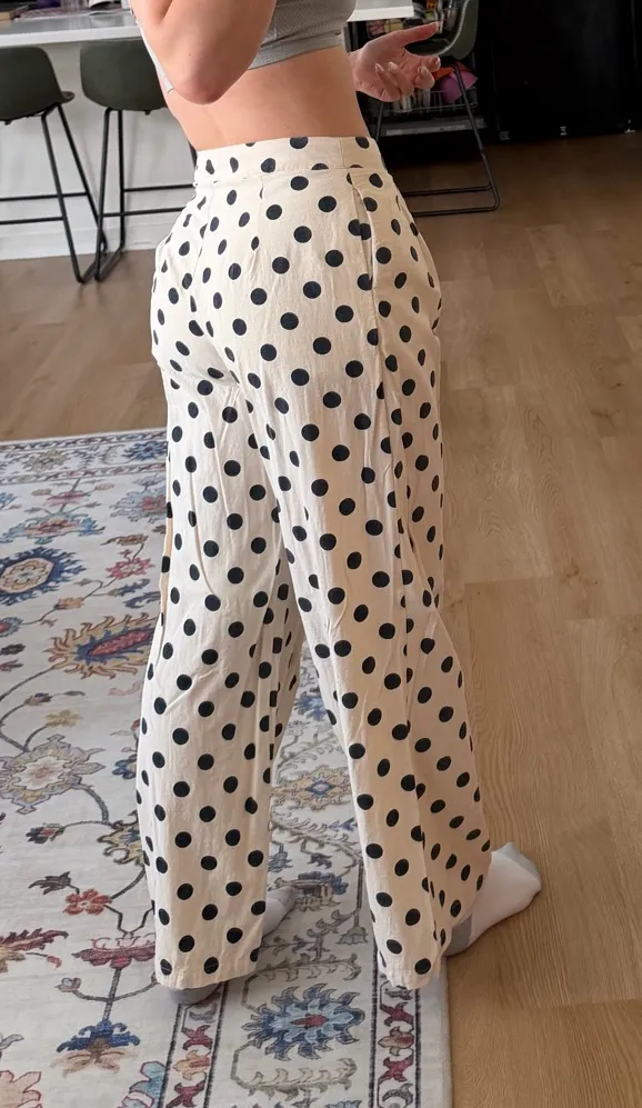 FashioNova Polka Dot Wide-Leg Pants - Cream/Navy - Image 3