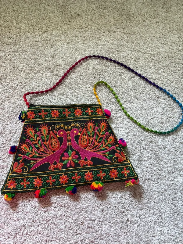 Boho Ethnic traditional Embroidery peacock floral crossbody Bag - Image 2