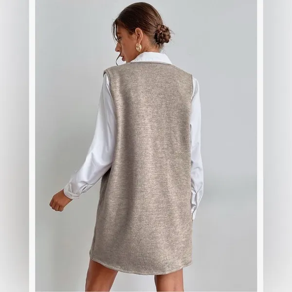 NEW Double Pocket Sleeveless V Neck Short Sweater Dress Jumper S - Image 2