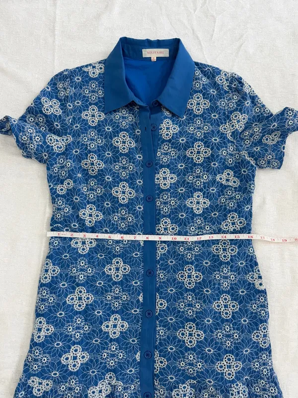 Solitaire Blue Embroidered Button Front Midi Dress M - Image 11