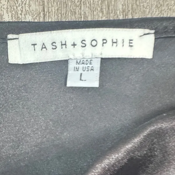 TASH+SOPHIE Black Drape Neck Short Sleeve Top Made in USA Size‎ L - Image 3