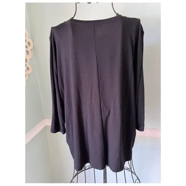 Eileen Fisher Womens Crew Neck 3/4 Sleeve Tee Shirt Black‎ Size PS - Image 3