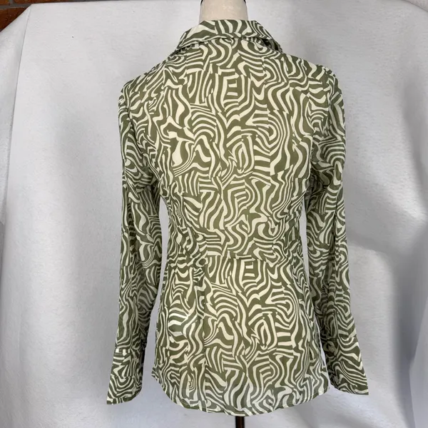 New Abercrombie & Fitch Green Sheer Long Sleeve Blouse Abstract Swirl Top Small‎ - Image 7