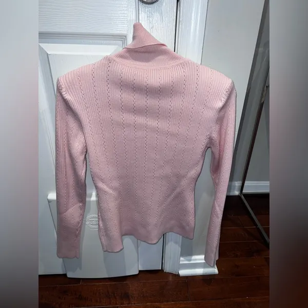 Shoulder Buttoned Pink Turtleneck Sweater - Image 2