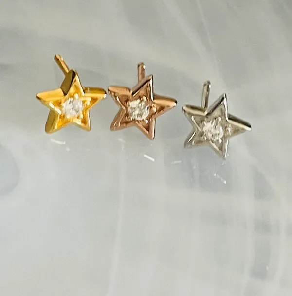 Set Of 3 Pairs (6 Pieces) Stars ⭐️ Earring Studs / Gold Over Sterling Silver - Image 2