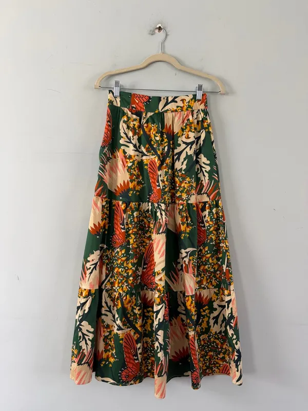NWT‎ Pearl Pagoda Monarch Butterfly Green Tiered Cottagecore Maxi Skirt - Image 2