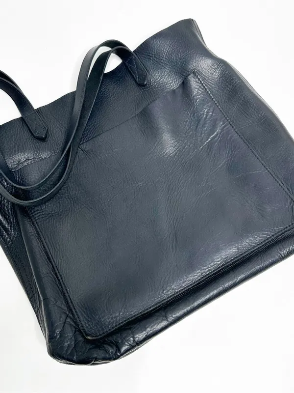 Madewell Black 100% Leather Transport Tote Bag Large 14x12 - Image 8