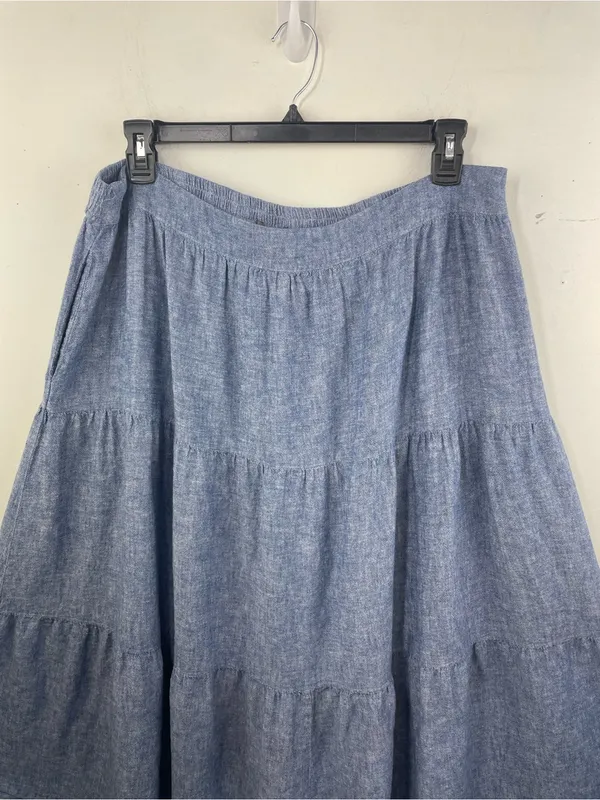 Matty M Blue Chambray Tiered A-Line Midi Skirt size XXL - Image 3