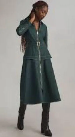 Anthropologie Long Sleeve Belted Front Midi Dress with Zipper - Image 2