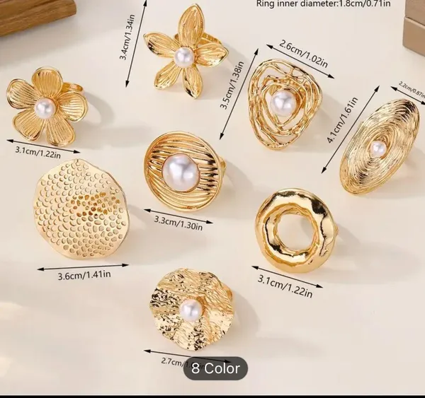 Lady’s Fashionable Statement Zinc Alloy Bold Pearl Gold Plated Ring - Image 3