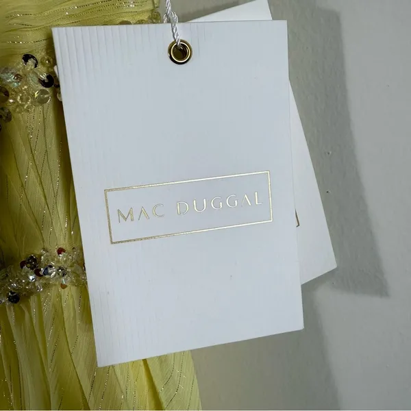 NWT Mac Duggal Yellow Beaded Ruffle High Low Gown Size 0 - Image 5