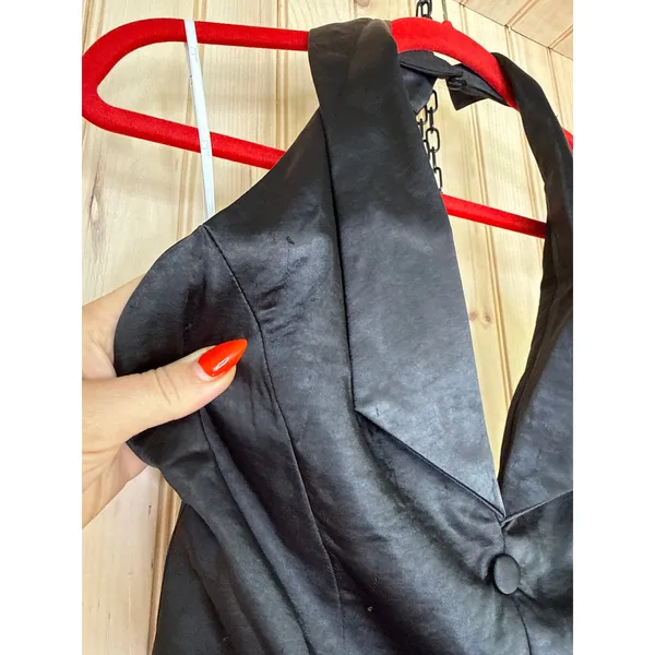 NWT Lulus Sensationally Sophisticated Black Satin Halter Vest Jumpsuit Party M - Image 8