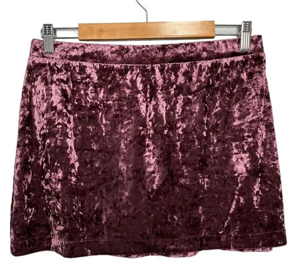 New Nordstrom Skirt L Crushed Velvet Velour Mini Retro 90s Y2K Abound Burgundy - Image 2