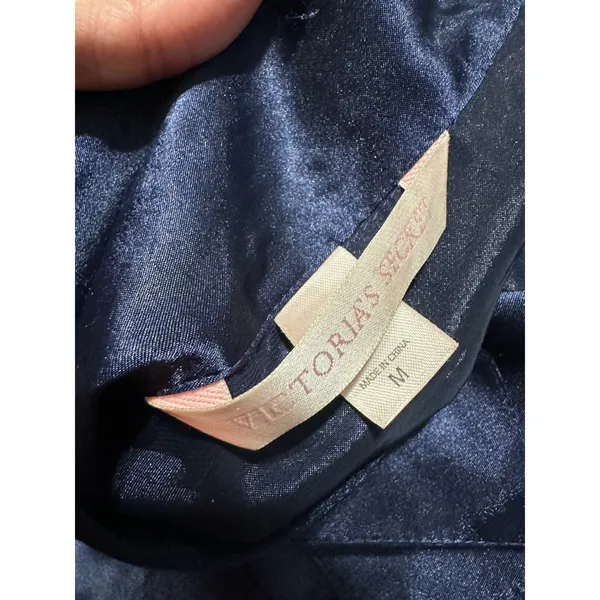 Victoria's Secret‎ Satin Button Up Long Sleeve Top Navy Blue Size M - Image 5