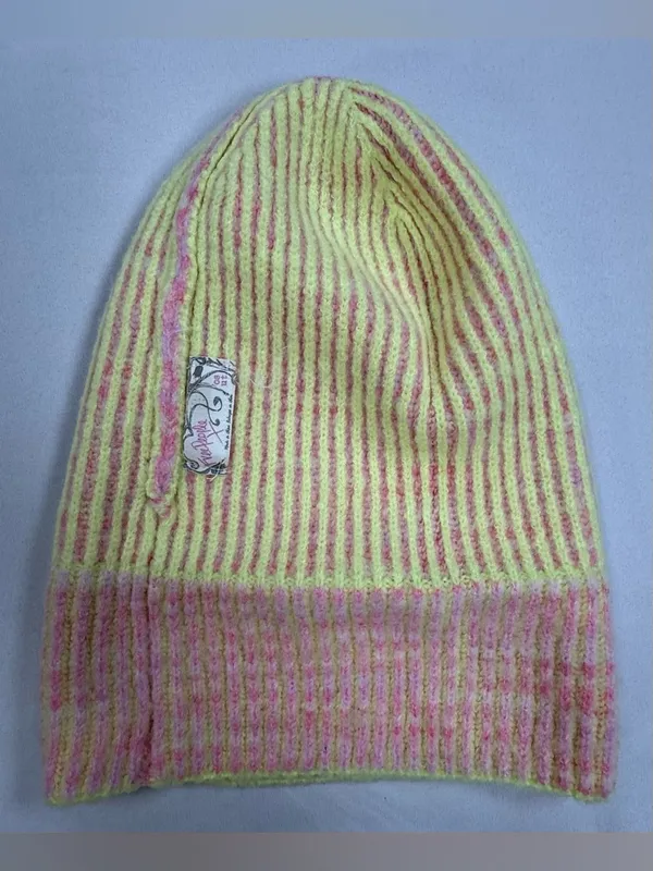 Free People Pink & Yellow Striped Knit Cuff Beanie - Image 4