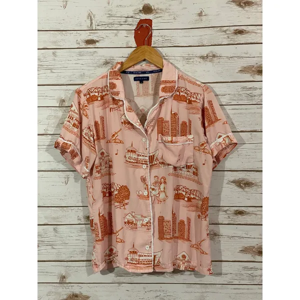 Katie Kime Nashville Toile Short Sleeve Pajama Top - Orange/Pink - Small - Image 10