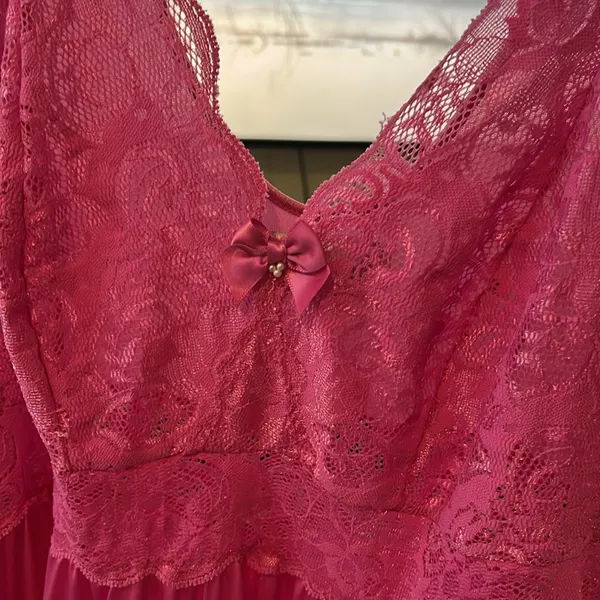 Shadowline size, large Elegant Pink Lace Nightgown - Image 4