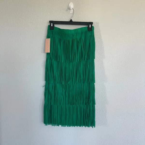 Evoutionary Green Midi Fringe Skirt Size Medium NWT - Image 8