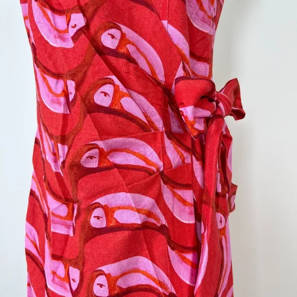 NWT Farm Rio Linen blend Copabanana Wrap Mini Dress Red Pink Size M - Image 9