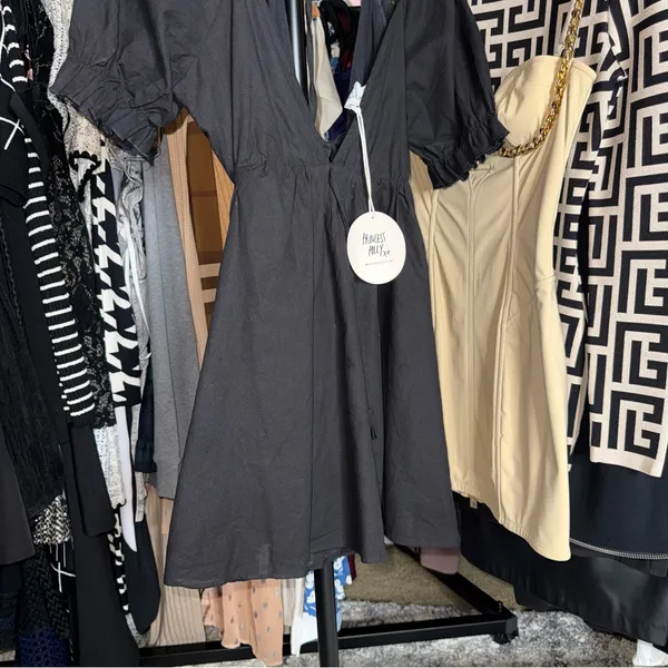 Princess Polly Blissful Black Puff Sleeve Plunge Mini Dress Womens US 10 New NWT - Image 8
