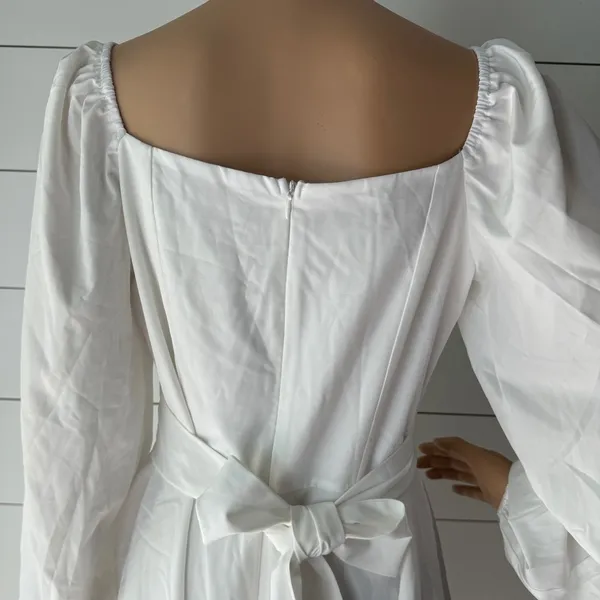 LYANER Wrap Tie Back Square Neck Double Layer Ruffle Hem A Line Mini Dress Sz M - Image 6