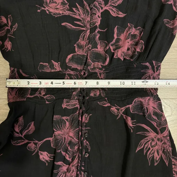 Whimsical‎ American Rag Midi Dress S Black Pink Floral Smocked Waist High-Low - Image 9