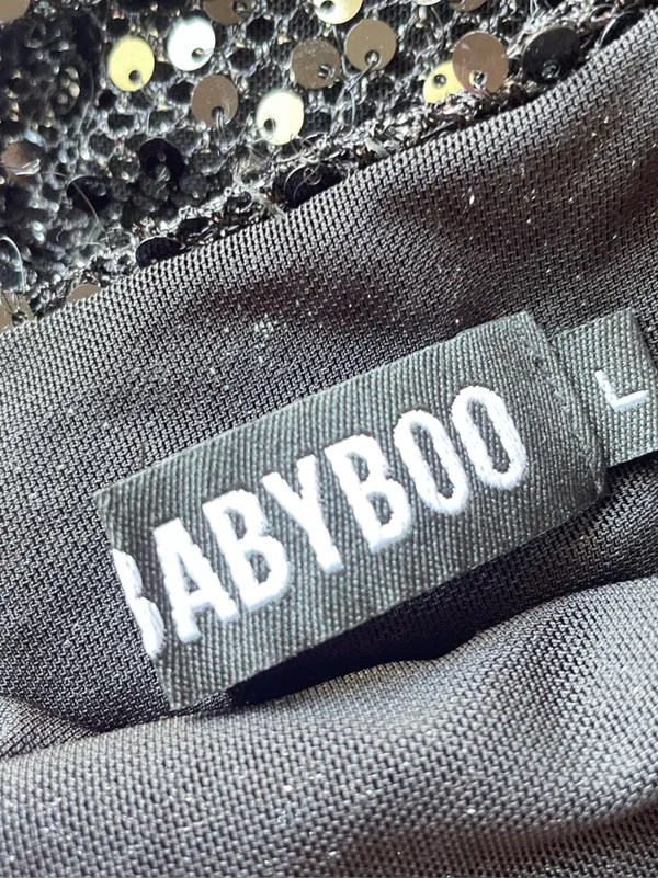 Babyboo Lorena Sequin Cowl Halter Lined Maxi Dress Black Large - Image 9