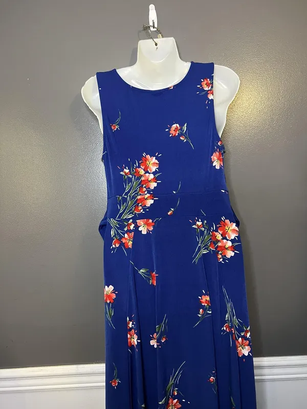 Torrid Dress Sz 00 (Med) Blue Floral V Neck Hi Low Maxi Fit & Flare Sundress - Image 7