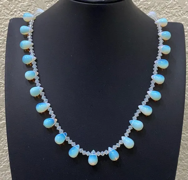 Opalite Teardrop Top Drilled Beaded 18” Necklace W/ Sterling Silver Clasp 32g. - Image 4
