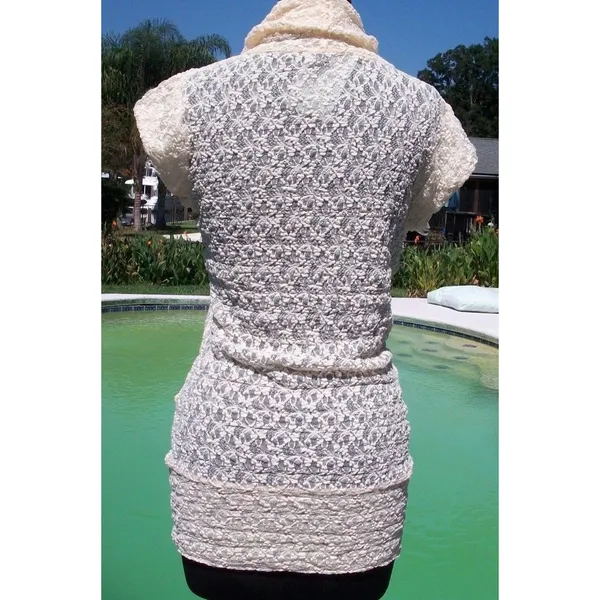 Cache Cream Stretch Lace Pucker Body Hugging Top Tunic New Dress $98 NWT Sz L - Image 9