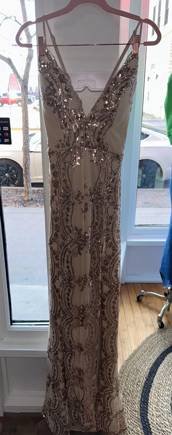 Boutique Gold / Tan Lace Prom Dress - Image 2