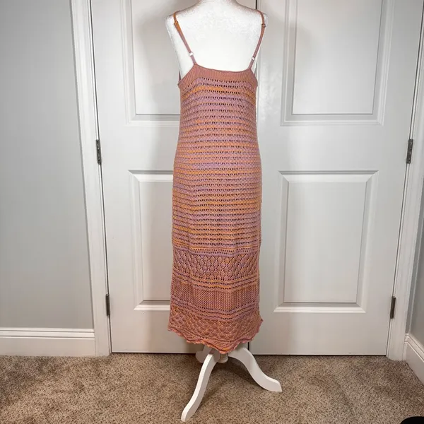 Freshman 1996 Crochet Maxi Dress XL Boho Festival Cottagecore Pink Orange Lined - Image 3