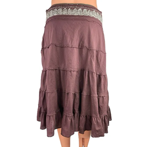Vintage Dimri Purple Ruffle Tiered Rhinestone Peasant Boho Midi A-Line Skirt M - Image 3