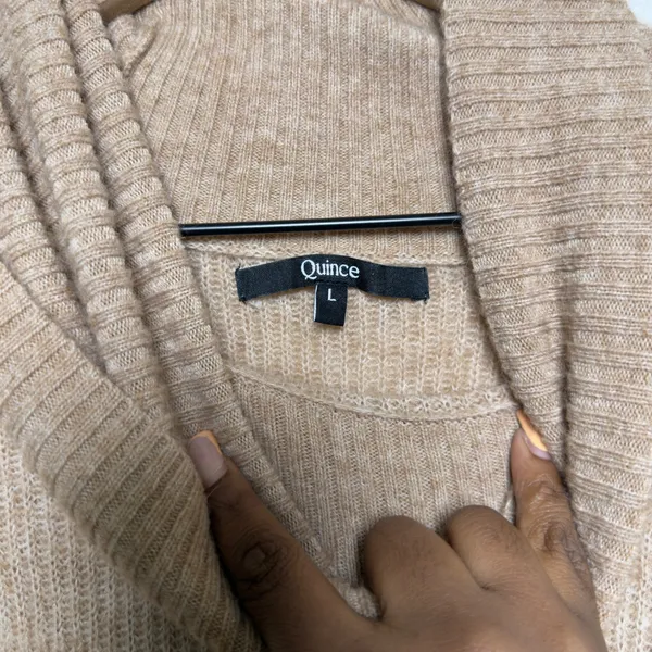 Quince Women Merino Wool Alpaca Sweater Large Tan‎ Ribbed Cowl Neck Raglan L - Image 4