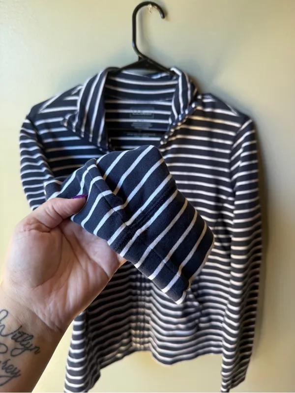 L.L.Bean Navy White Striped Full Zip Jacket Women’s Small Blue Size L - Image 4