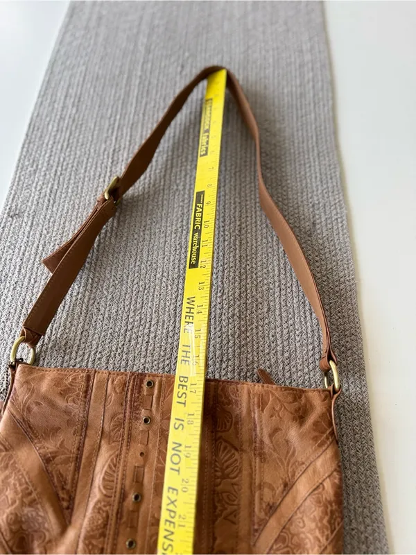Vintage 90s Cabin Creek Tan Tooled Leather Studded Purse - Image 7