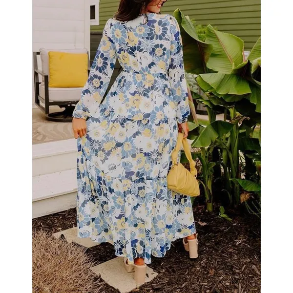 Sugar+Lips Seas The Moment Floral Maxi Dress Small Sky Blue Tiered Boho NWT‎ - Image 13
