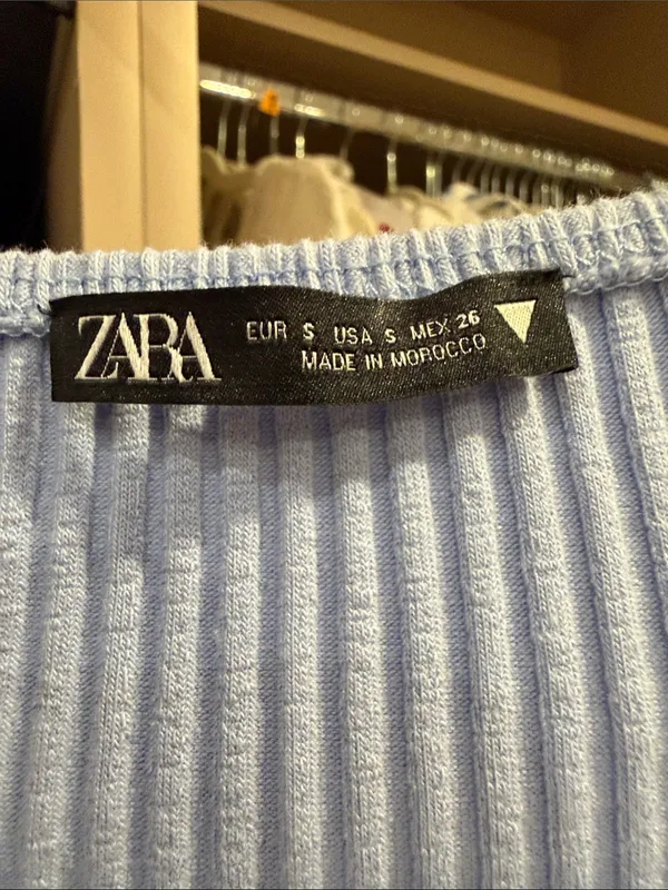 Zara Light Blue Ribbed Midi Dress with Plunge Neck - Image 3