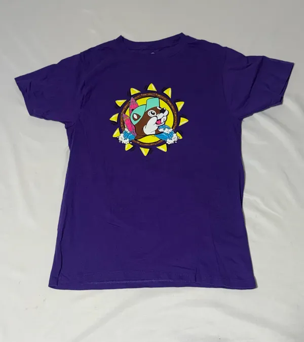 Buc-ee’s Retro Surf Graphic T Shirt Sm Purple Did Somebody Say Buc Ees Beaver - Image 2