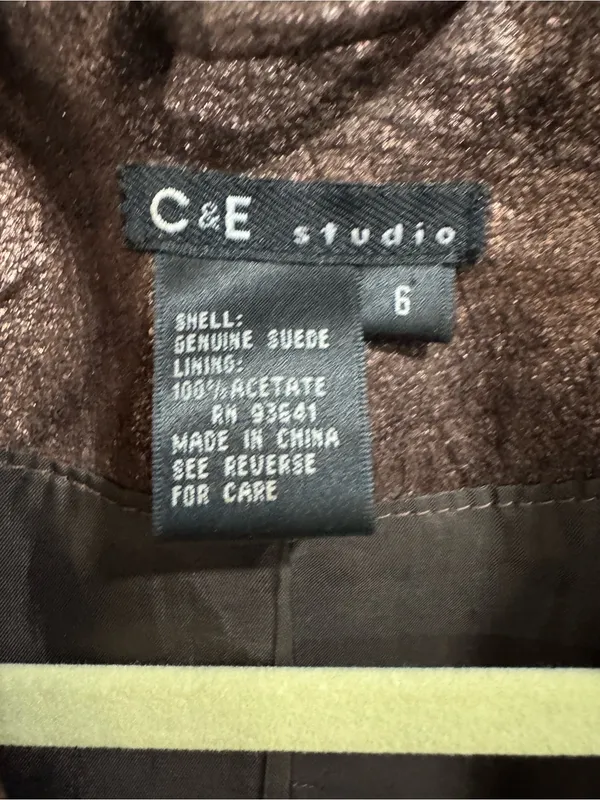 C&E Studio Metallic Bronze Genuine Suede Leather Blazer Jacket 6 - Image 7