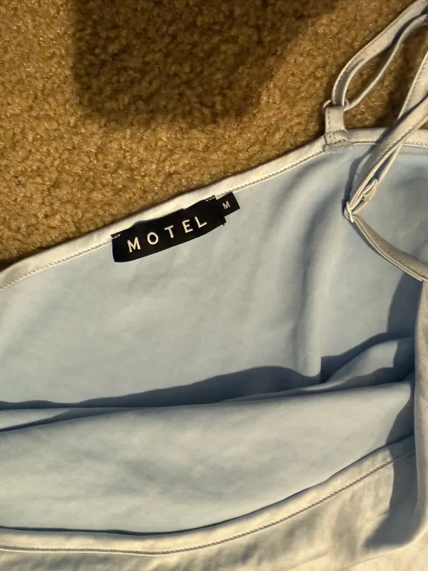 Motel Paiva Slip Dress in Satin Light Blue - Image 6