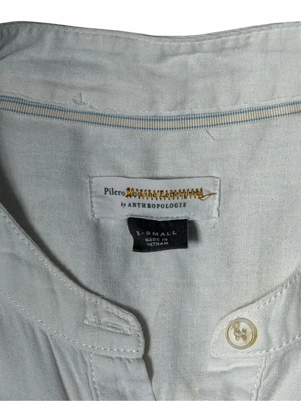 Pilcro Anthropologie White Linen Blend Whitney Long Sleeve Blouse Womens XS - Image 5