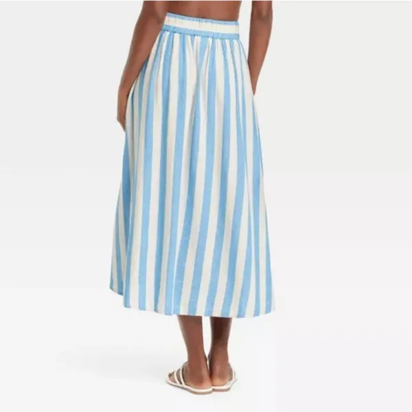 A New Day Women's Size Large Beach Bungalow Linen Midi Picnic Skirt Blue White - Image 2
