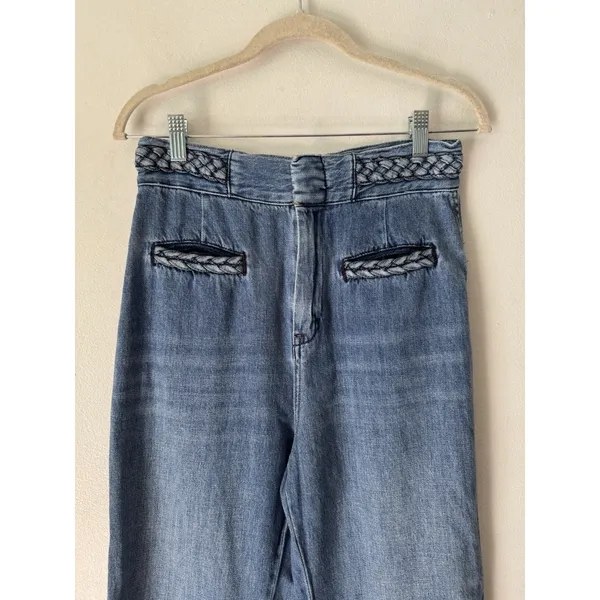 Free People High Rise Wide Leg Braided Jeans Women’s Size 28 Medium Blue - Image 3