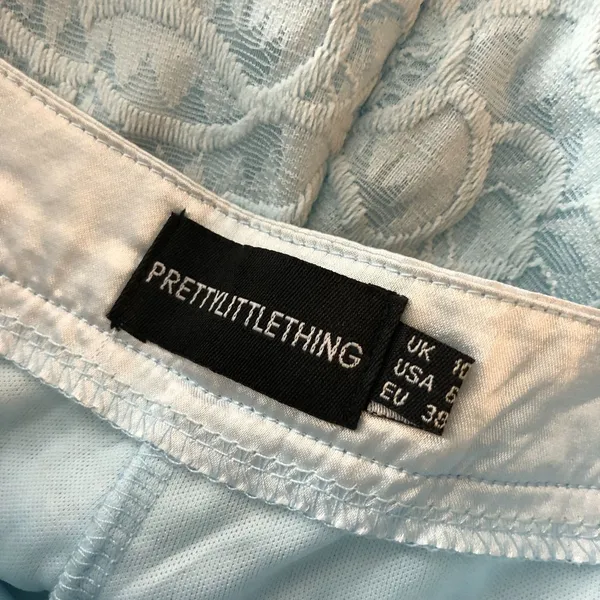 PrettyLittleThing Womens Pants Wide Leg Lace Satin Sheer Light Blue 6 - Image 4