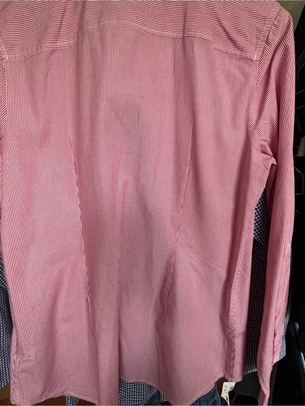 Women Tommy Hilfiger Red and White Micro-Striped Button-Down Shirt (M) - Image 4