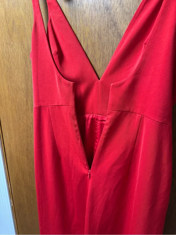 House of CB Leilah Sleeveless Plunge Jumpsuit Wide Leg Red Medium Glam Romantic - Image 12